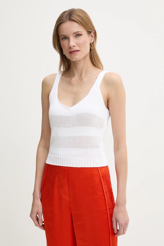 United Colors of Benetton top din bumbac forma V alb 1898DH018