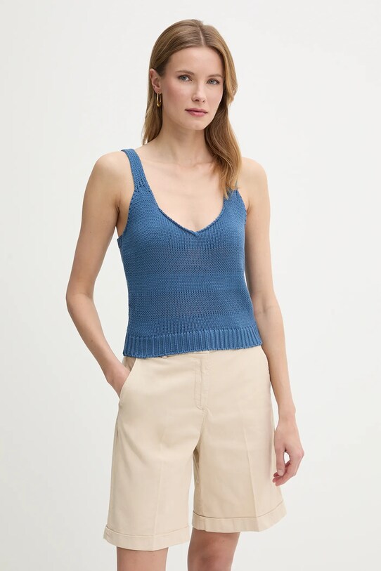 United Colors of Benetton top din bumbac forma V bleumarin 1898DH018