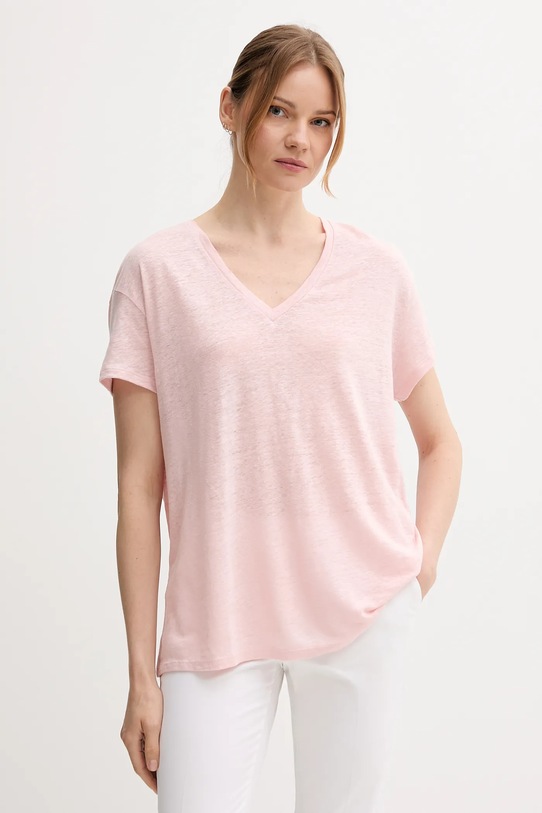 Льняная футболка United Colors of Benetton лён розовый 37UJD401Q
