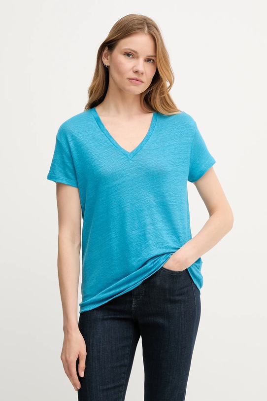 Ľanové tričko United Colors of Benetton relaxed modrá 37UJD401Q