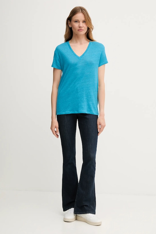 Ľanové tričko United Colors of Benetton 37UJD401Q modrá SS25