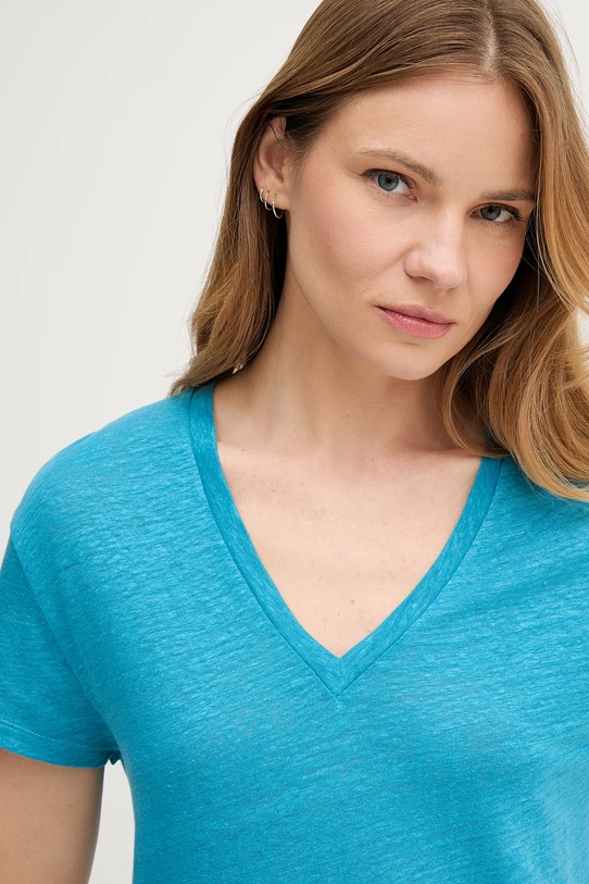 Ľanové tričko United Colors of Benetton modrá 37UJD401Q