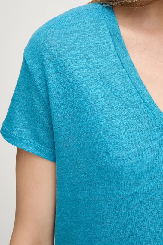 Ľanové tričko United Colors of Benetton 37UJD401Q modrá