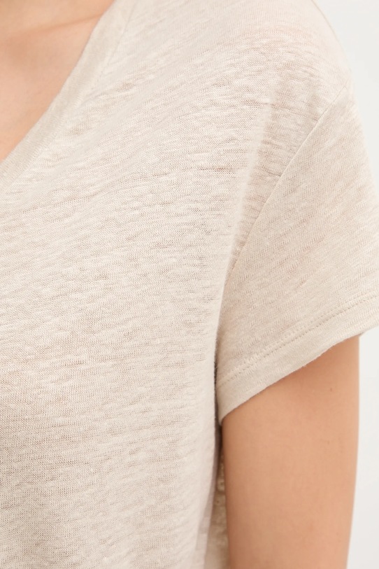 United Colors of Benetton t-shirt lniany 37UJD401Q beżowy