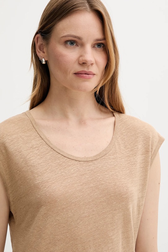 Lanena majica kratkih rukava United Colors of Benetton bež 37UJE16B1