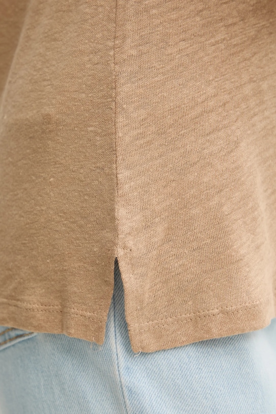 Lanena majica kratkih rukava United Colors of Benetton 37UJE16B1 bež