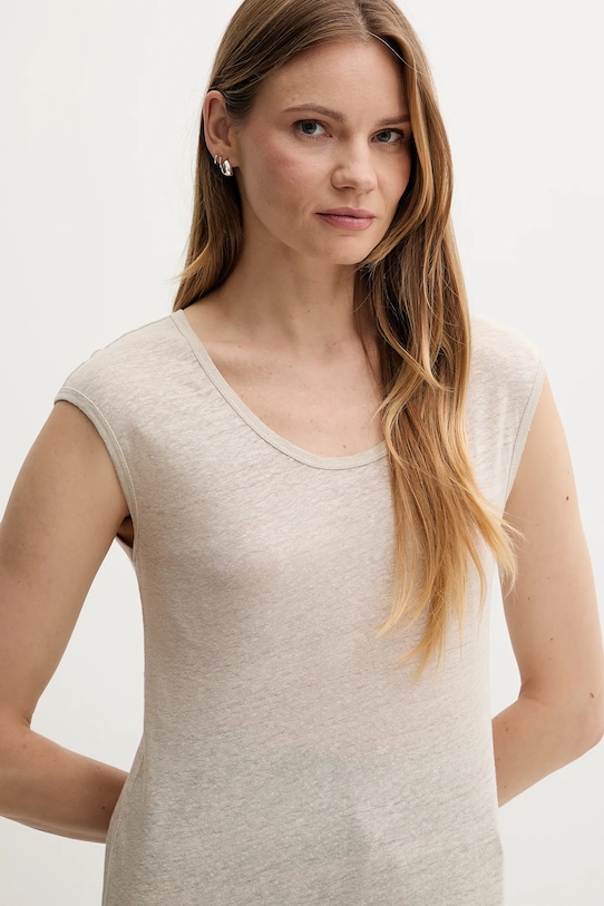 Lanena majica kratkih rukava United Colors of Benetton bež 37UJE16B1