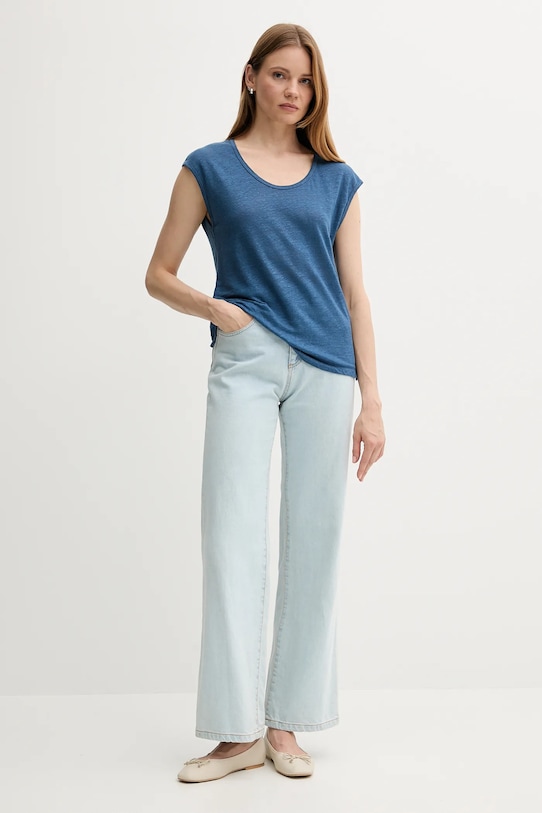 Lanena kratka majica United Colors of Benetton 37UJE16B1 modra SS25
