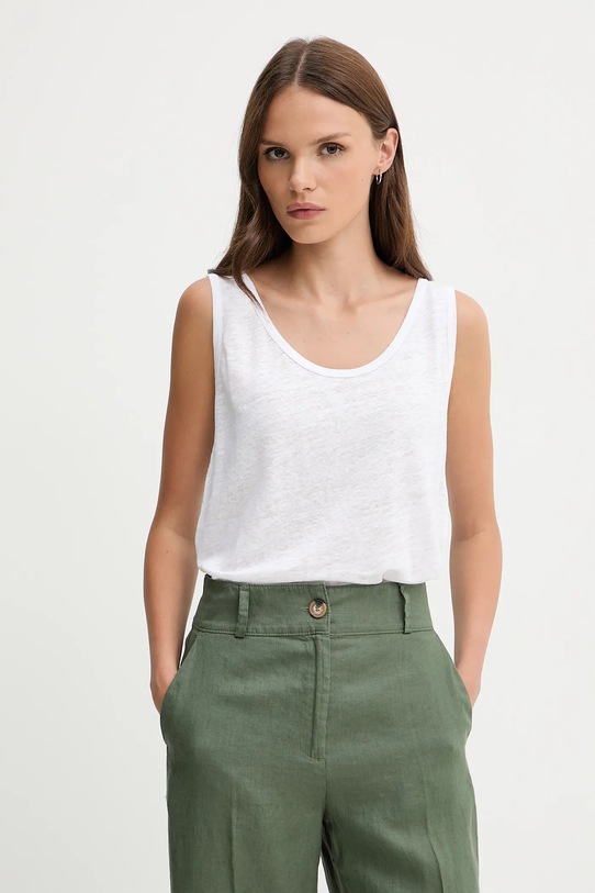 United Colors of Benetton top lniany regular biały 37UJE8398