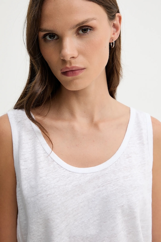 United Colors of Benetton top lniany 37UJE8398 biały