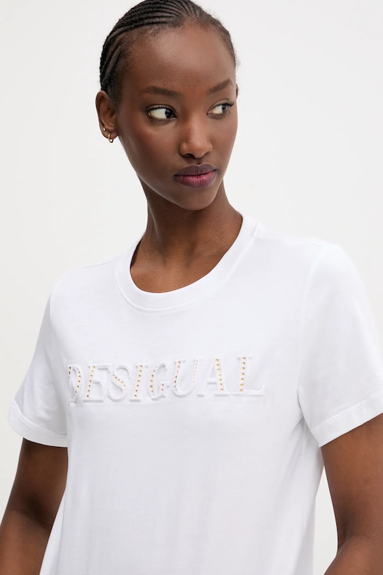 Desigual tricou din bumbac BRANDY alb 25SWTK17