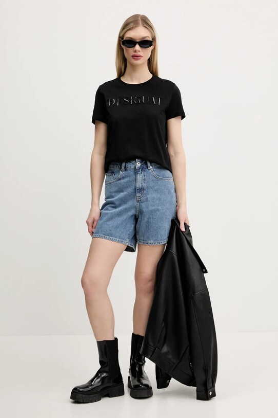 Desigual tricou din bumbac BRANDY 25SWTK17 negru SS25