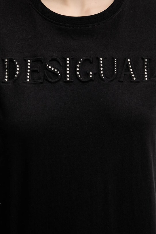 Desigual tricou din bumbac BRANDY 25SWTK17 negru