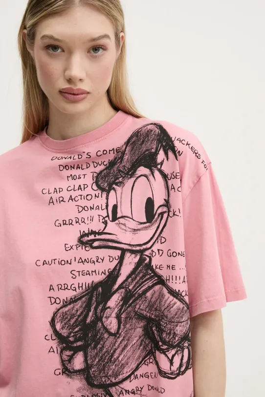 Хлопковая футболка Desigual DONALD розовый 25SWTKAH