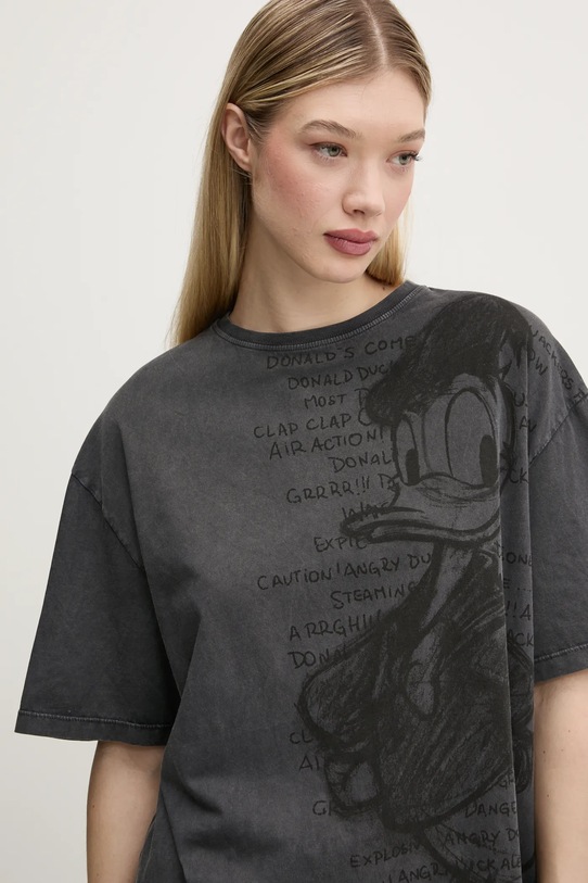Βαμβακερό μπλουζάκι Desigual DONALD γκρί 25SWTKAH