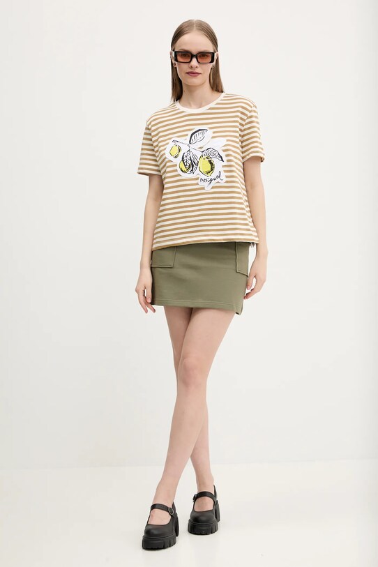 Хлопковая футболка Desigual LEMON 25SWTKAE бежевый SS25