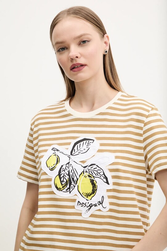 Хлопковая футболка Desigual LEMON бежевый 25SWTKAE