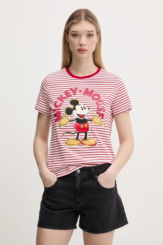 Desigual tricou din bumbac MICKEY MOUSE print rosu 25SWTKAI