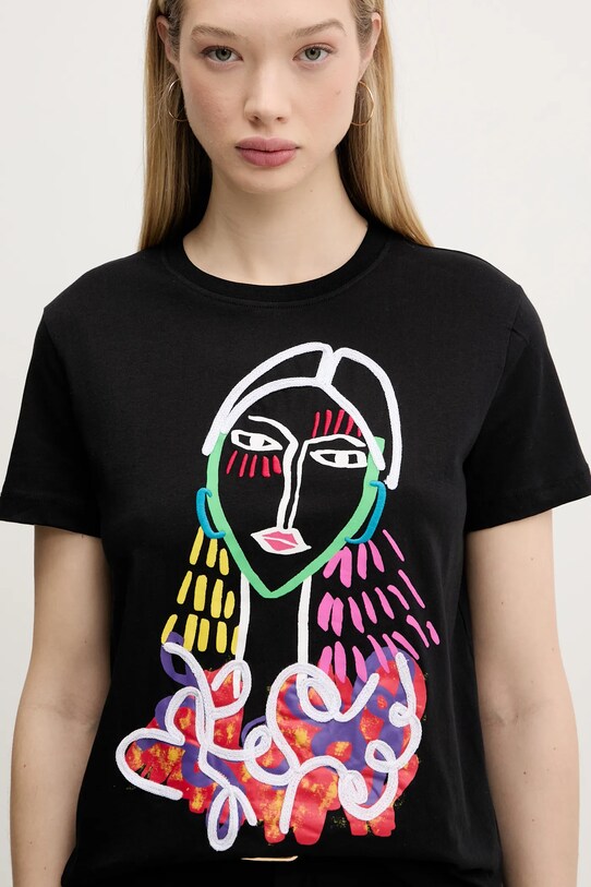 Памучна тениска Desigual MISURI черен 25SWTKA9