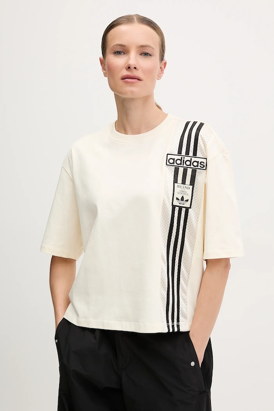adidas Originals t-shirt bawełniany aplikacja beżowy JD0098