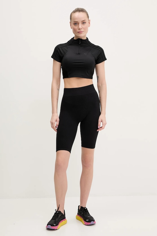 adidas Originals tricou Zip Up Crop Top JJ0917 negru SS25
