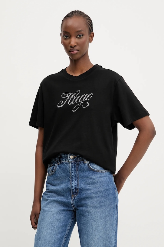 Bavlněné tričko Hugo Blue kulatý černá 50537239