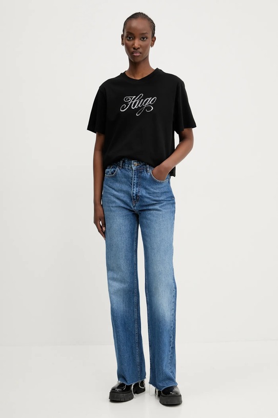 Bavlněné tričko Hugo Blue 50537239 černá SS25
