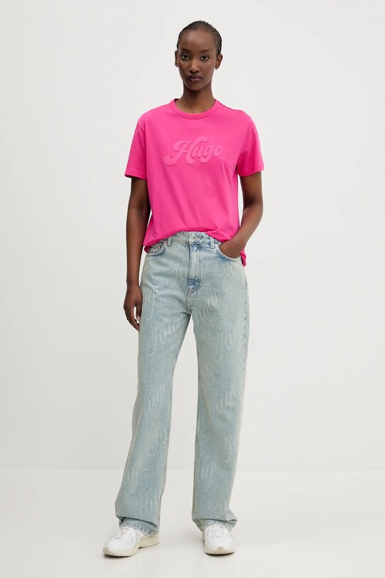 HUGO tricou din bumbac 50539101 roz SS25
