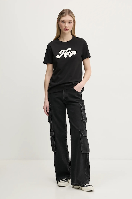 Бавовняна футболка HUGO 50539101 чорний SS25