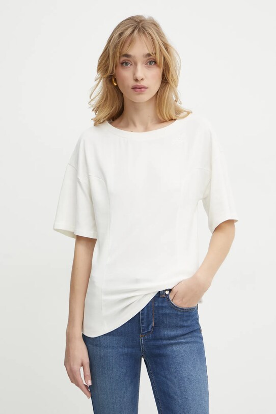 Liu Jo t-shirt z elastanem beżowy TA5108.JS003