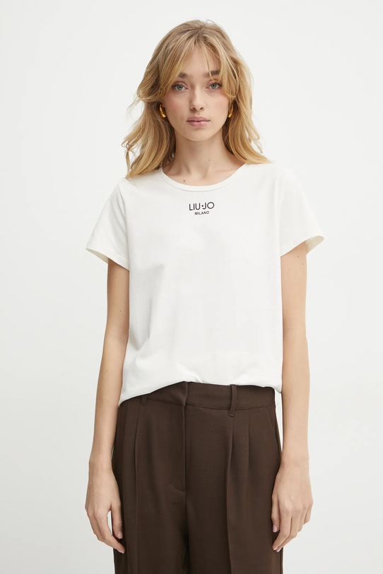 Liu Jo t-shirt bawełniany nadruk beżowy TA5170.JS923