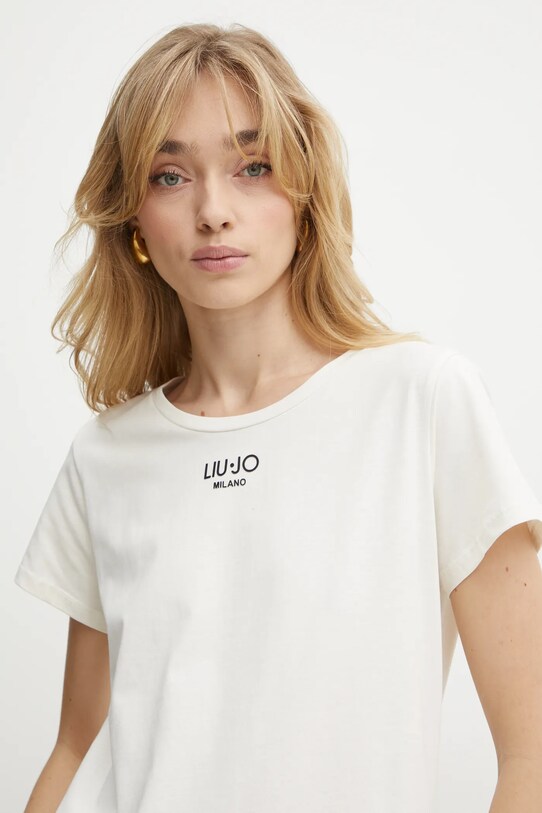 Liu Jo t-shirt bawełniany beżowy TA5170.JS923