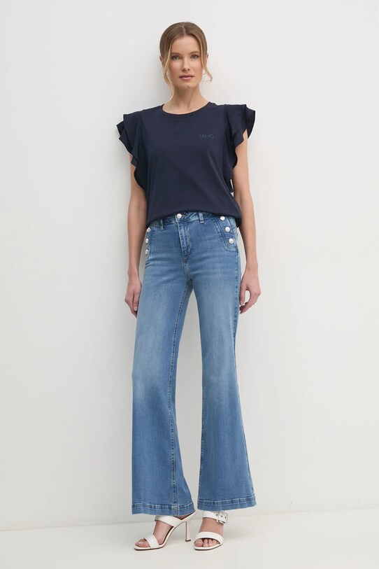 Хлопковая футболка Liu Jo TA5178.J5904 тёмно-синий SS25