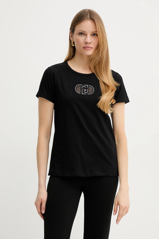 Liu Jo tricou din bumbac print negru TA5180.JS923