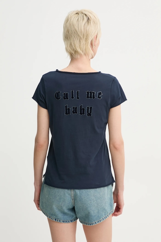 Памучна тениска ZADIG&VOLTAIRE щампа тъмносин JWTN02632.404