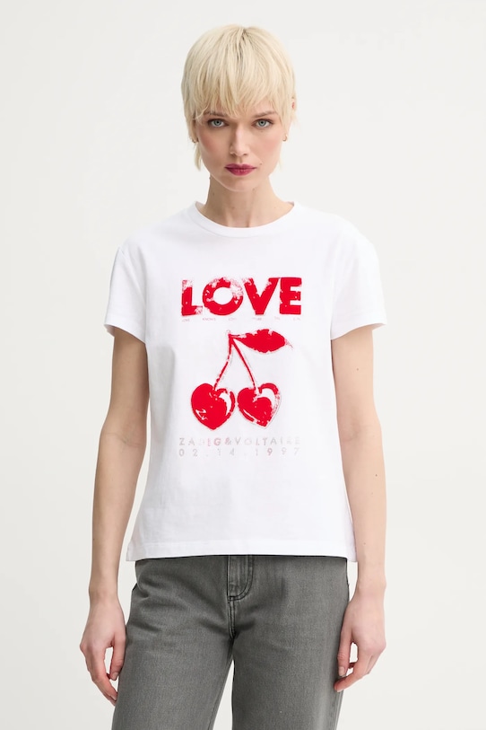 Bavlněné tričko ZADIG&VOLTAIRE potisk bílá JWTS02684.107