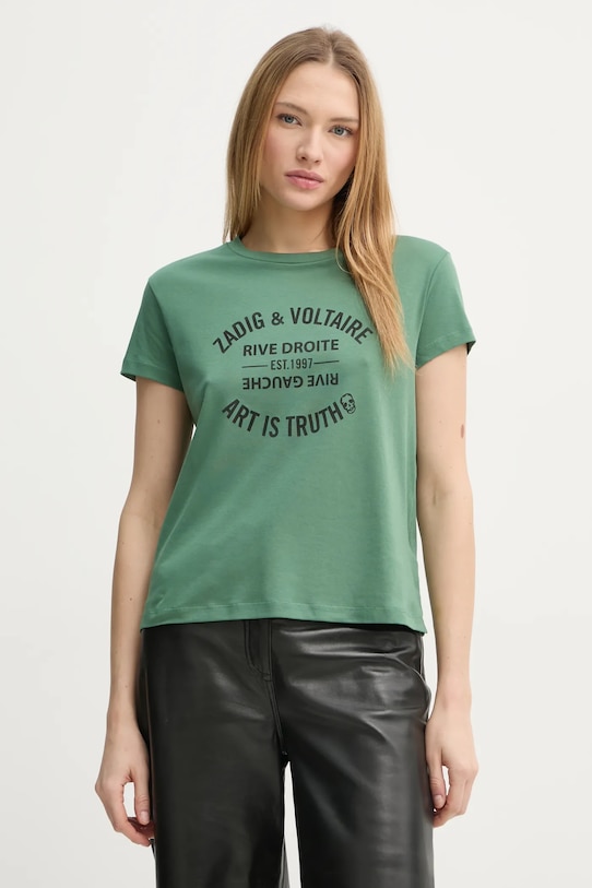 Bavlnené tričko ZADIG&VOLTAIRE potlač zelená JWTS02769.330