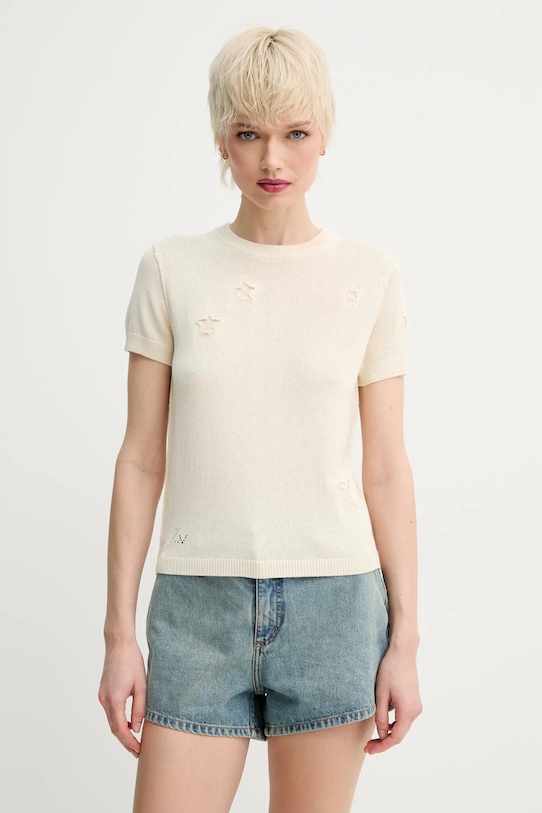 ZADIG&VOLTAIRE sweter z domieszką jedwabiu okrągły beżowy KWSW02691.102