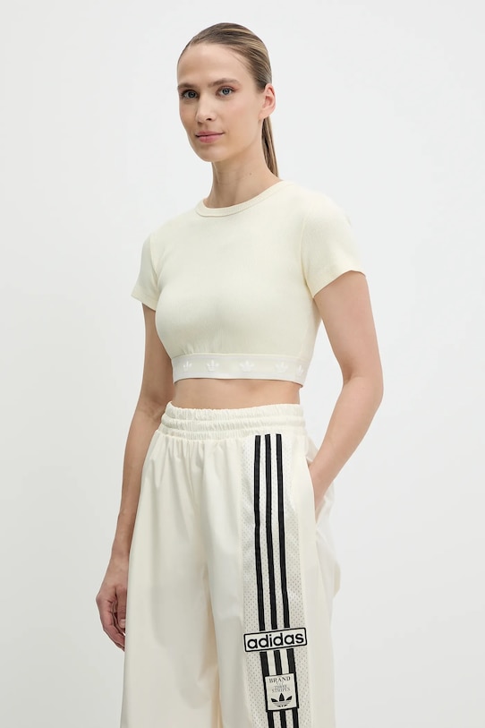 Μπλουζάκι adidas Originals Rib SS Top slim μπεζ JD0040