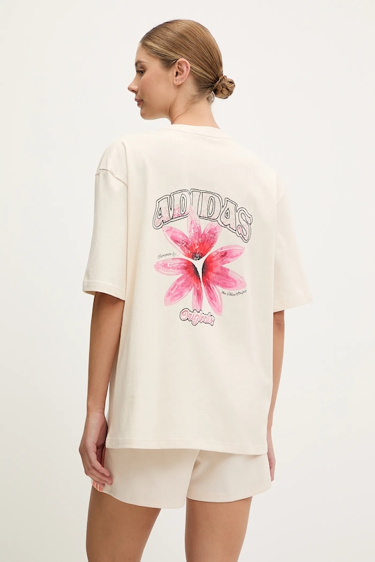 adidas Originals tricou din bumbac GFX Tee imprimeu bej KC0678