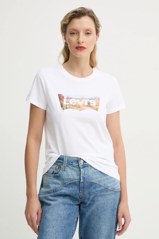 Bavlnené tričko Levi's THE PERFECT TEE potlač biela 17369.