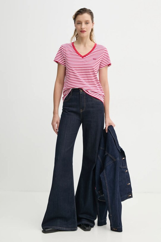 Bavlnené tričko Levi's LSE_PERFECT VNECK A3170 červená SS25