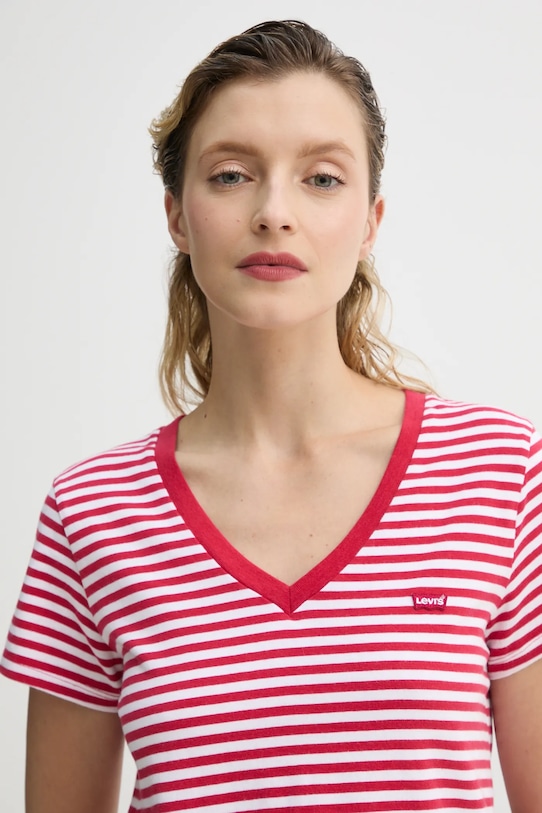Levi's tricou din bumbac LSE_PERFECT VNECK rosu A3170