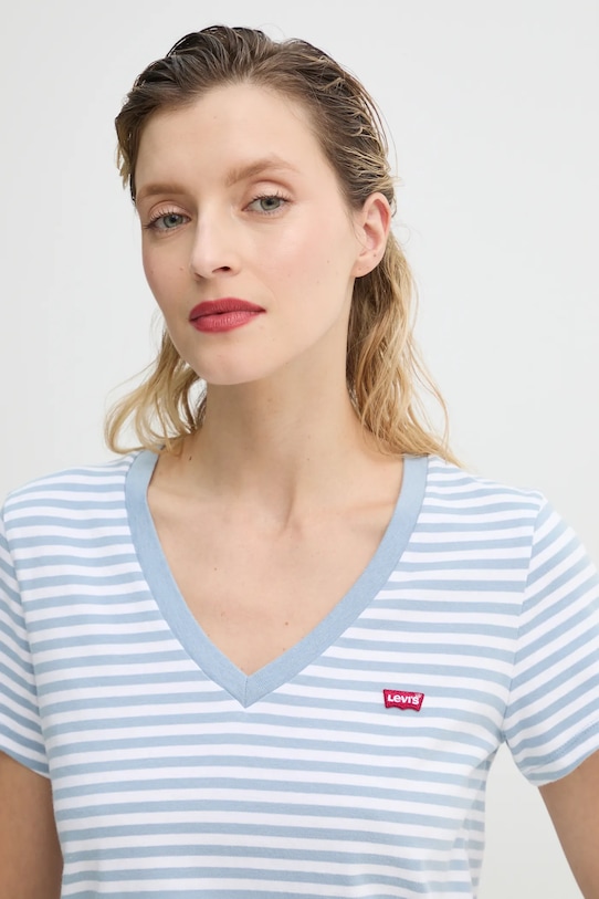 Βαμβακερό μπλουζάκι Levi's LSE_PERFECT VNECK μπλε A3170