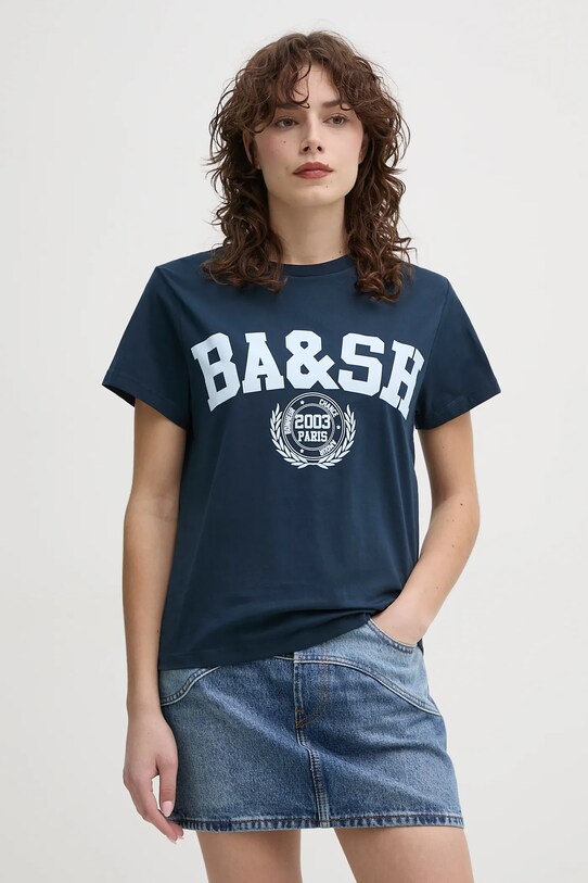 BA&SH t-shirt bawełniany IONI nadruk granatowy 1E25IONI