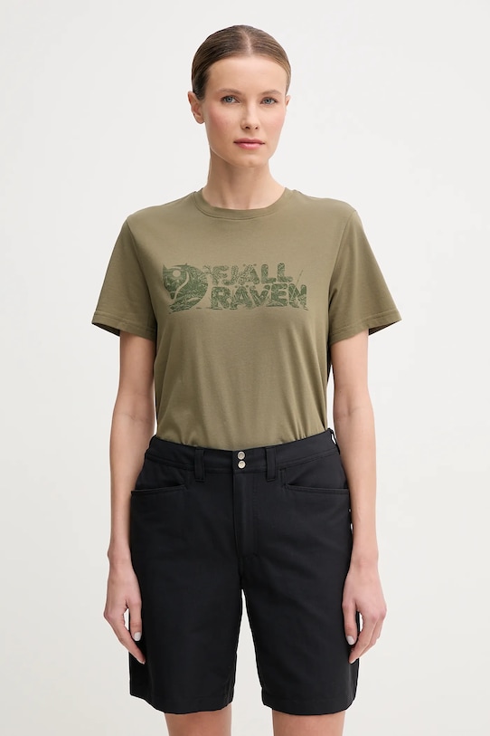 Fjallraven tricou sport Lush print verde F14600165