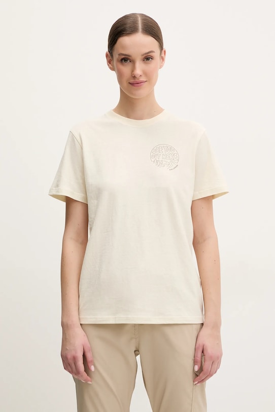 Tričko Fjallraven Hemp Blend Out Here potisk béžová F14600215