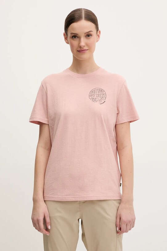 Fjallraven t-shirt Hemp Blend Out Here nadruk różowy F14600215