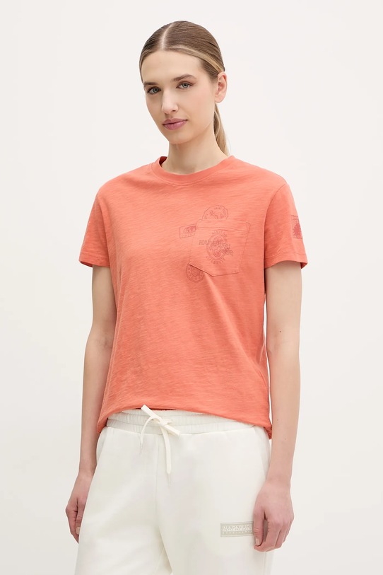 Napapijri t-shirt bawełniany S-Eclair nadruk pomarańczowy NP0A4IG1A691