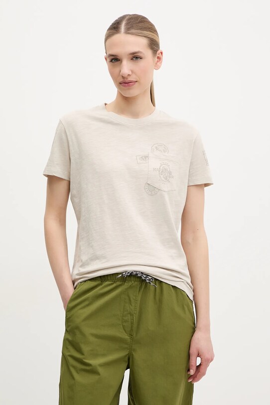 Napapijri t-shirt bawełniany S-Eclair nadruk beżowy NP0A4IG1N901